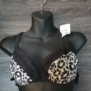 NWT Aubade Floral Lace Trim Bra - Black and Gray.  34C